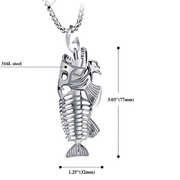 Fish Bone Necklace Unisex Hypoallergenic Stainless Steel Venetian Chain Jewelry - Picture 6 of 7